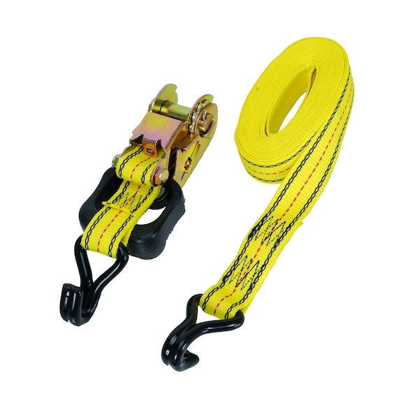 PRO GRIP Ratchet Tie Down, Standard Duty, 16' x 1-1/2", w/ Hooks, Yellow 4.53" x3.72" x7.6"